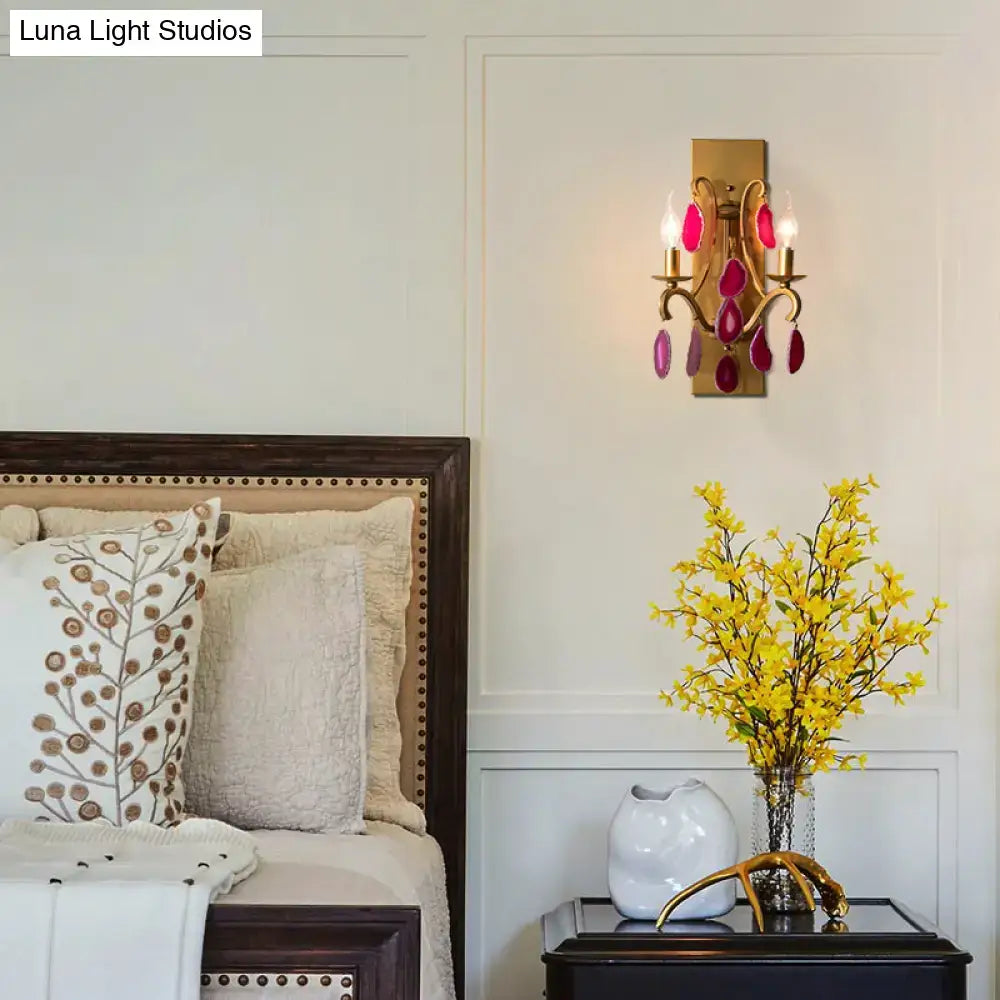 Gold Purple Wall Sconce Dual-Head Rectangular