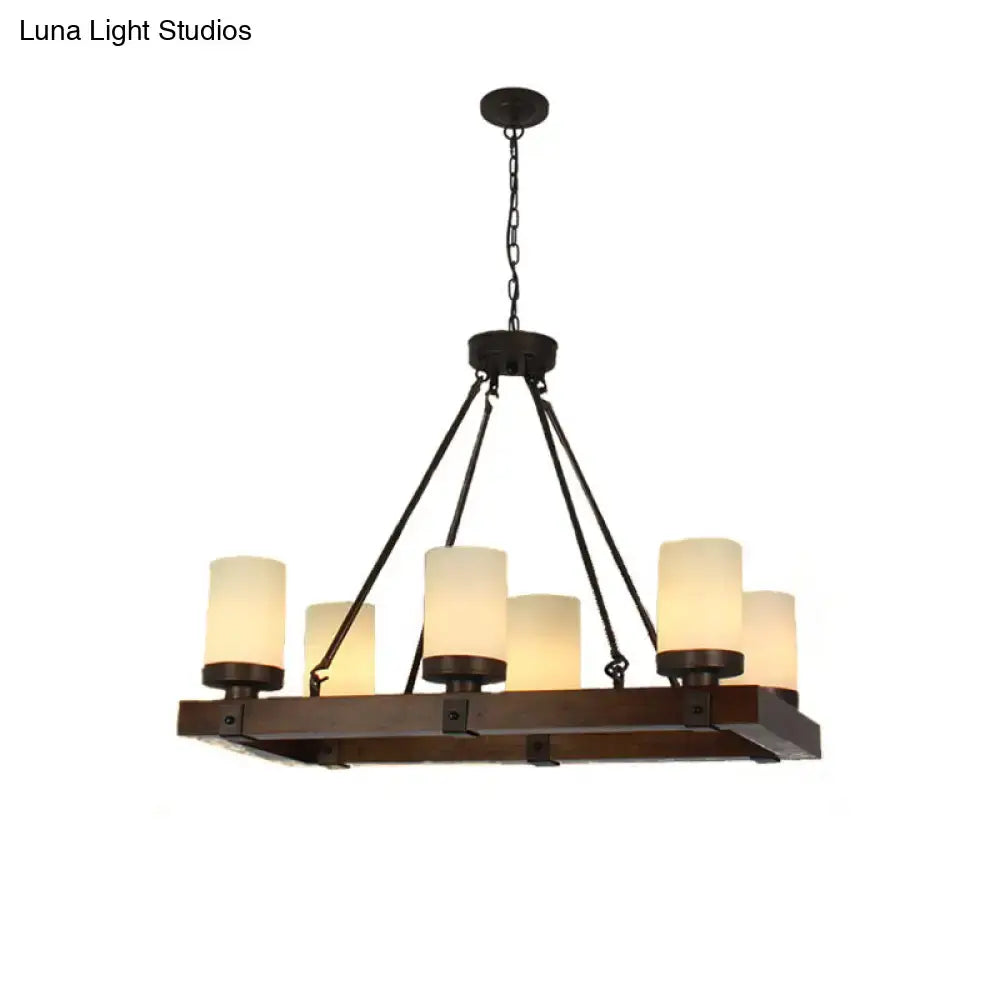 Beige Glass Wood Chandelier