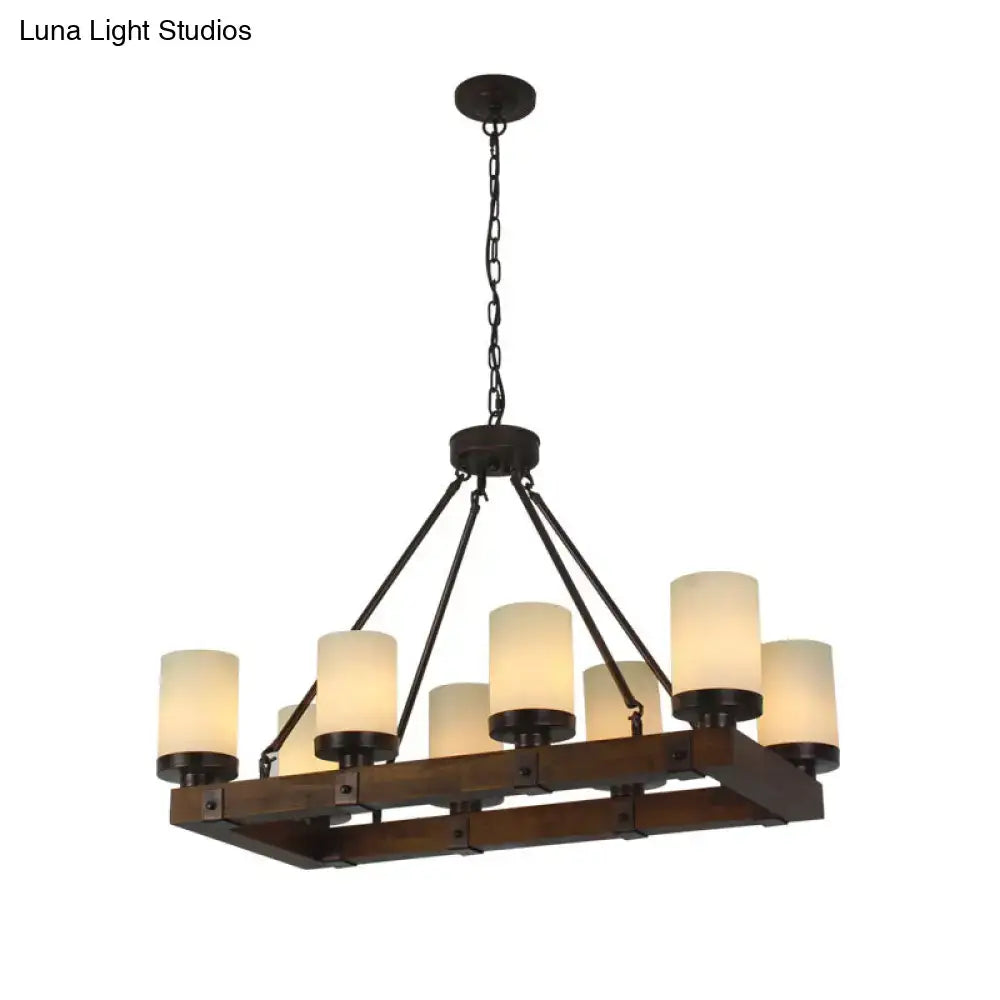 Beige Glass Wood Chandelier