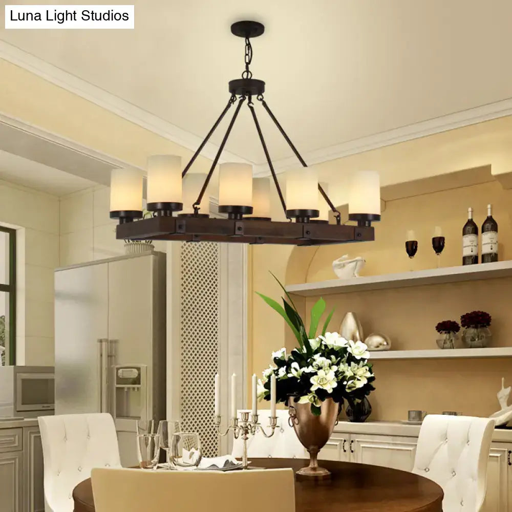 Beige Glass Wood Chandelier