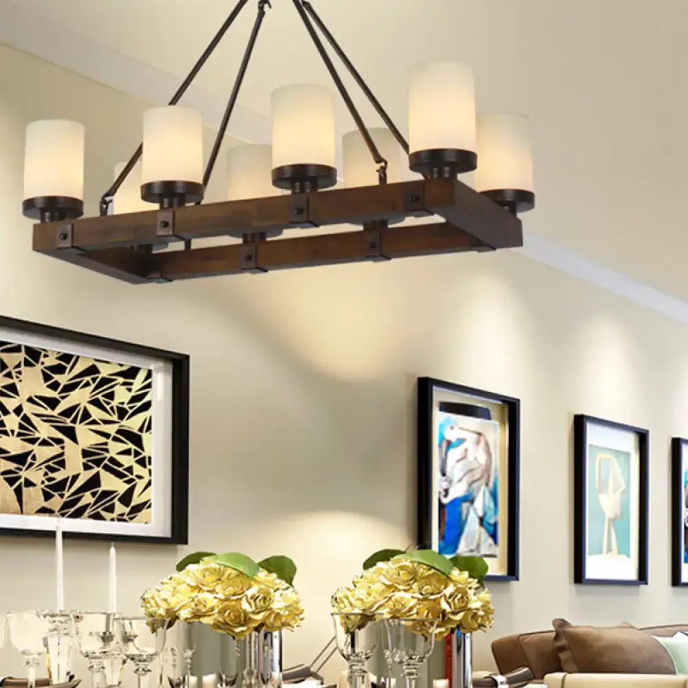 Beige Glass Wood Chandelier