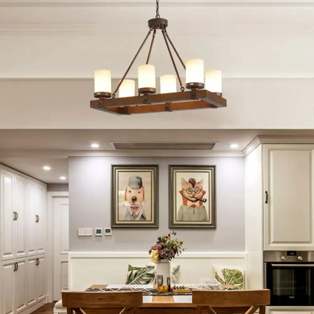 Beige Glass Wood Chandelier