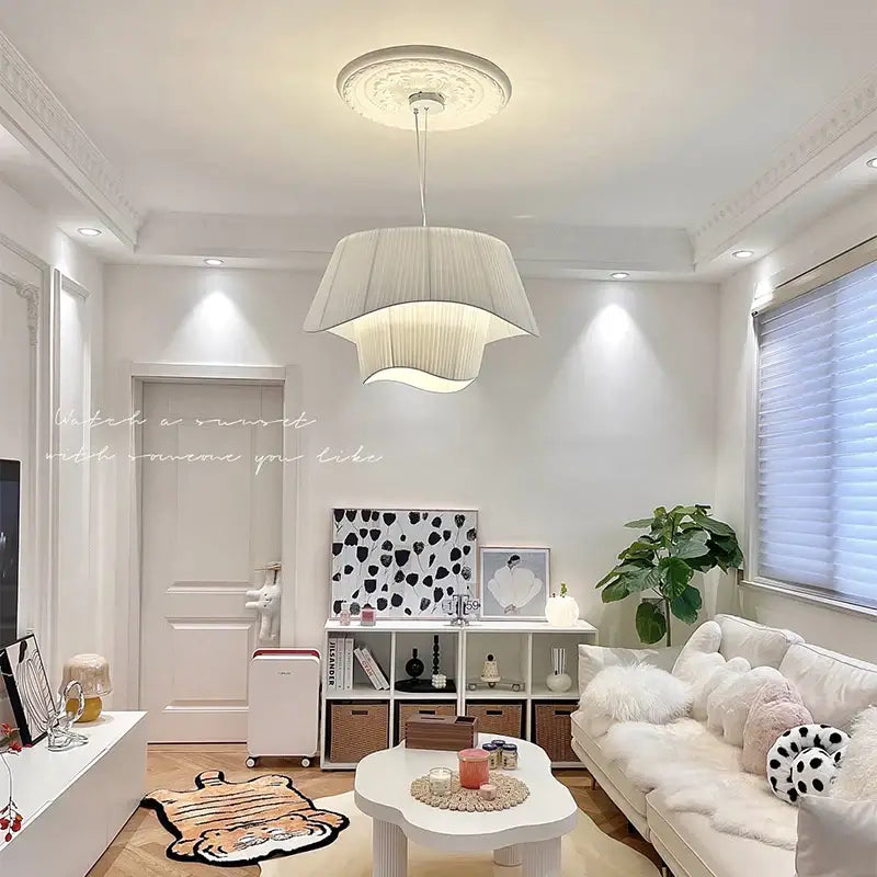 Beige Pleated Fabric Chandelier