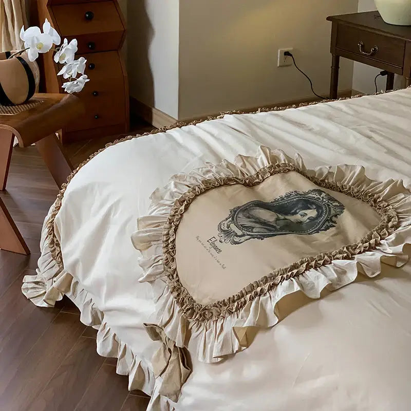 Beige Ruffled Bedding Set