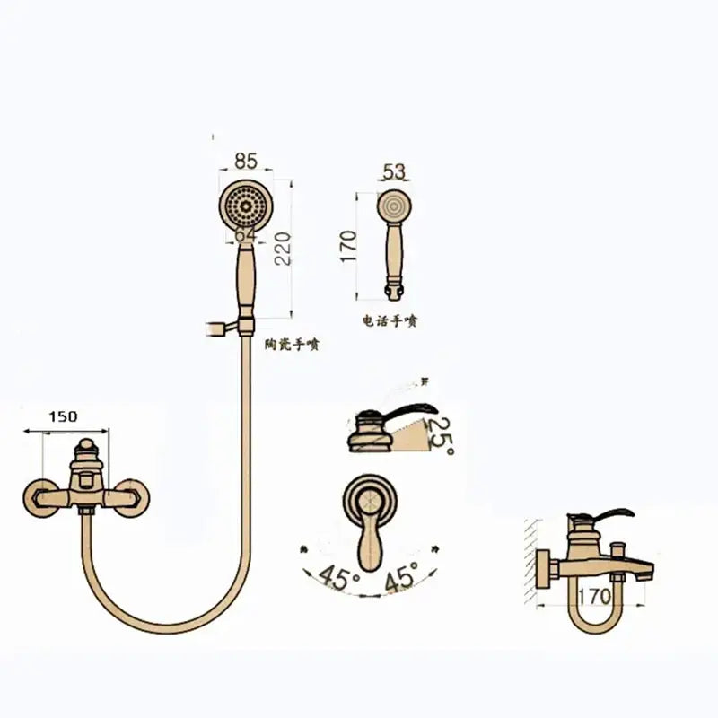 Black Brass Shower Set with Mixer and Hand Shower