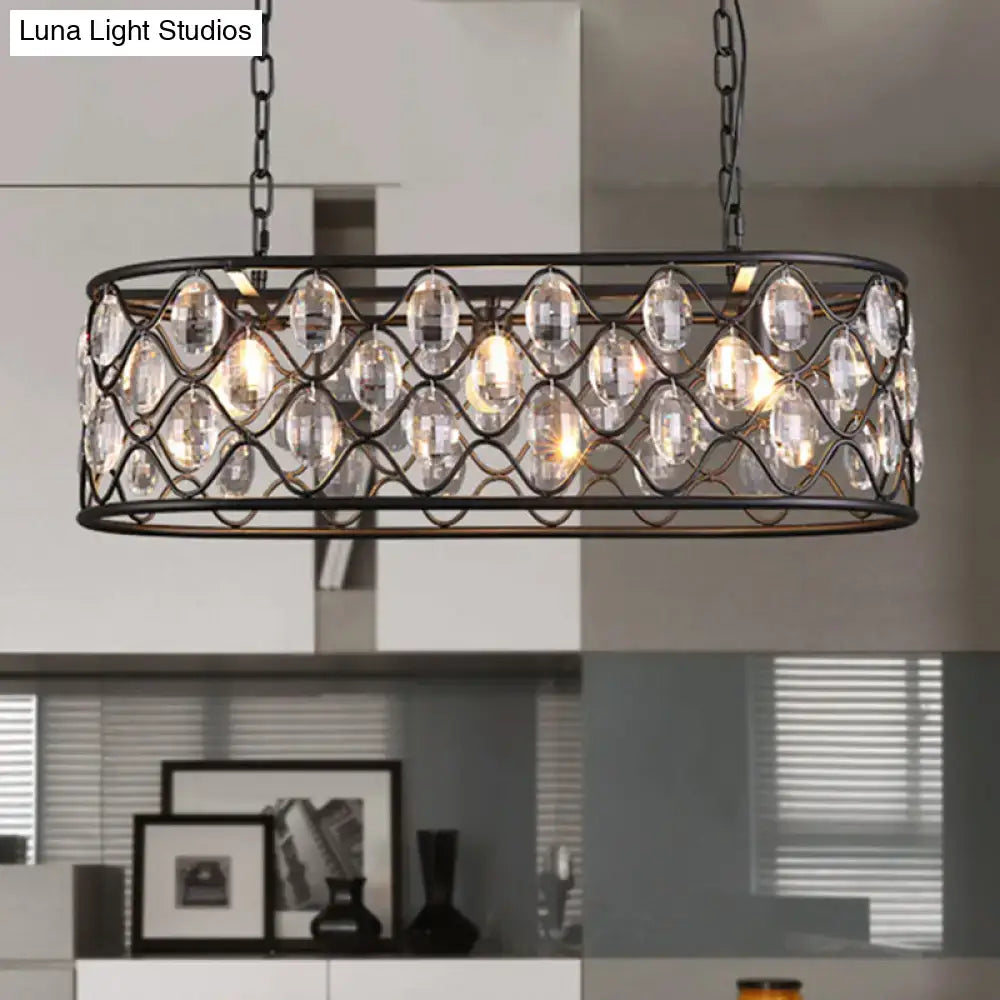 Black Crystal Oval Industrial Three-Light Chandelier