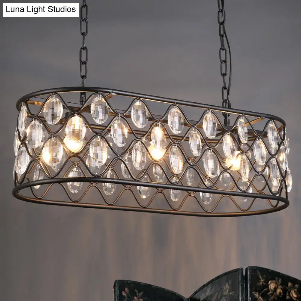Black Crystal Oval Industrial Three-Light Chandelier