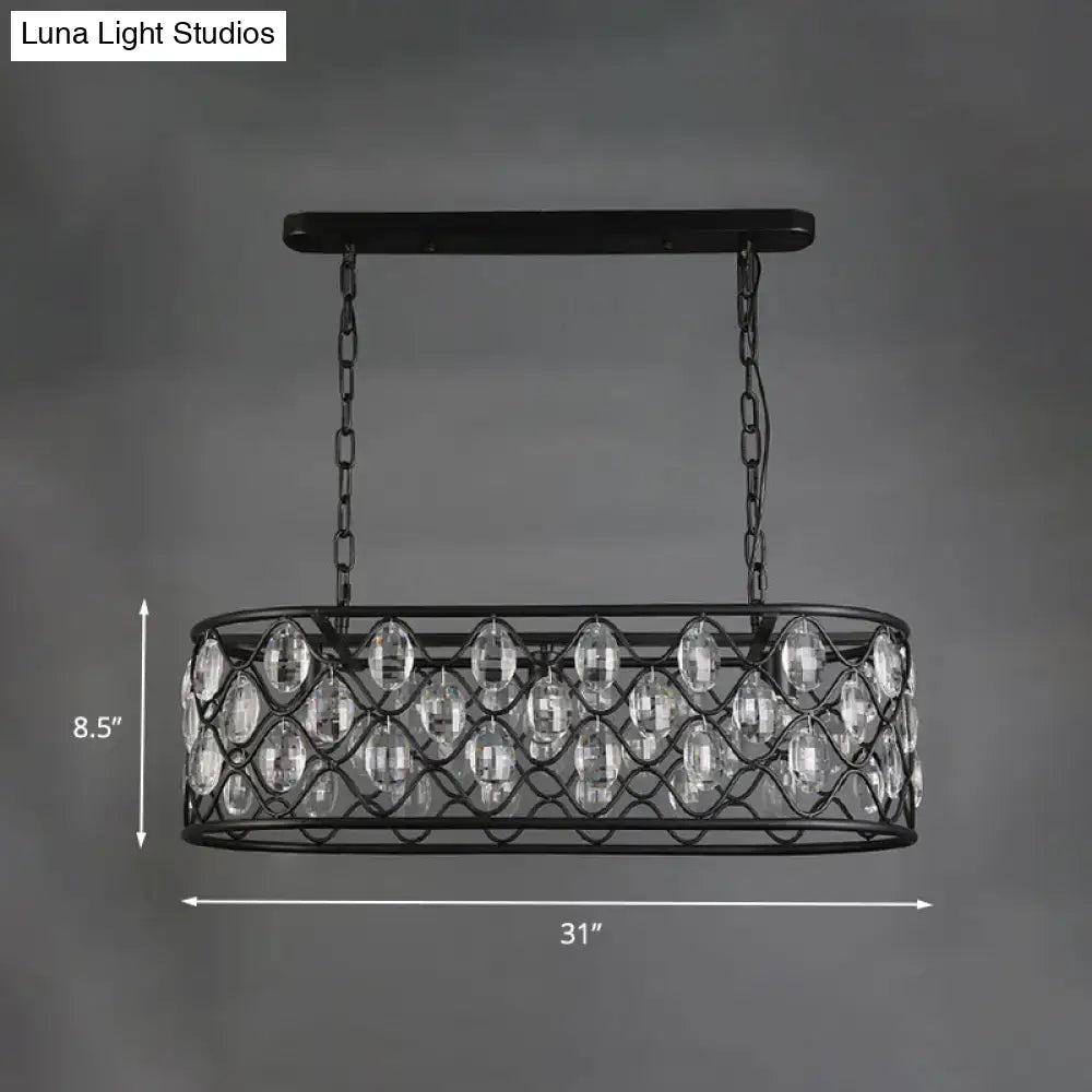 Black Crystal Oval Industrial Three-Light Chandelier