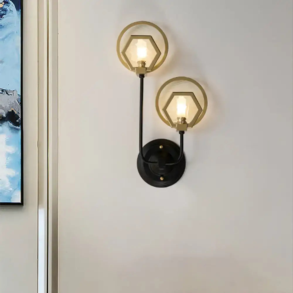 Black Gold Geometric Wall Lamp Glass Shade