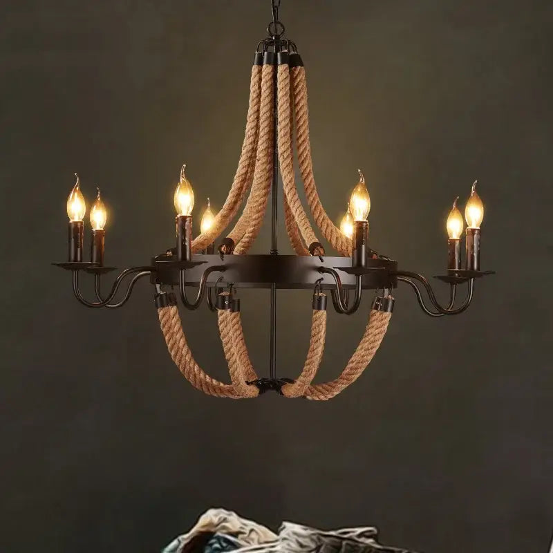 Black Hemp Rope Chandelier