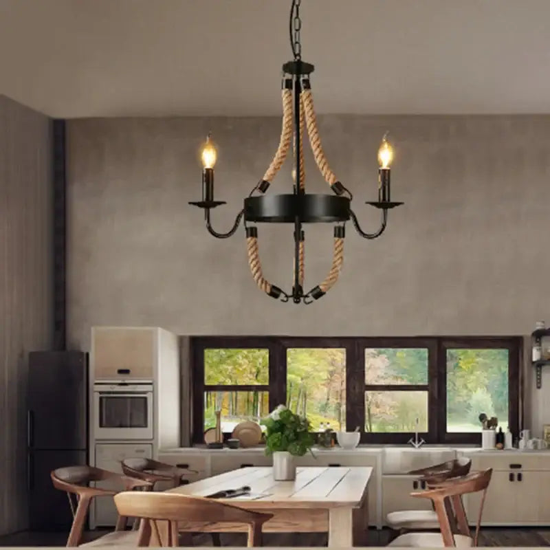 Black Hemp Rope Chandelier