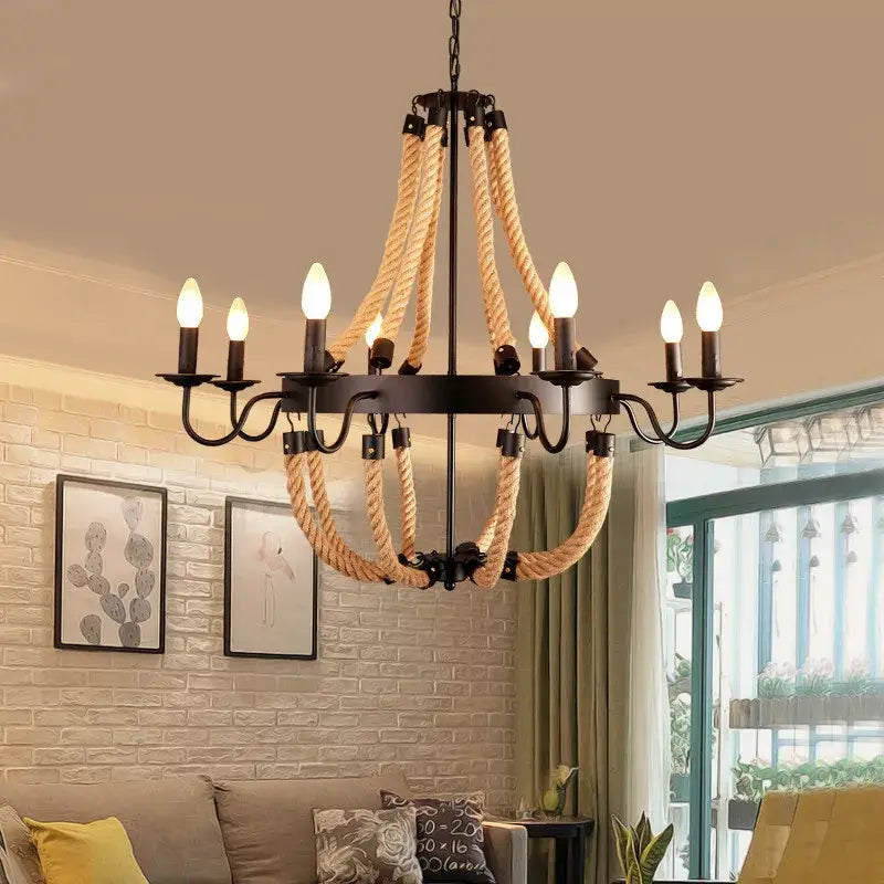 Black Hemp Rope Chandelier