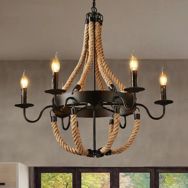 Black Hemp Rope Chandelier