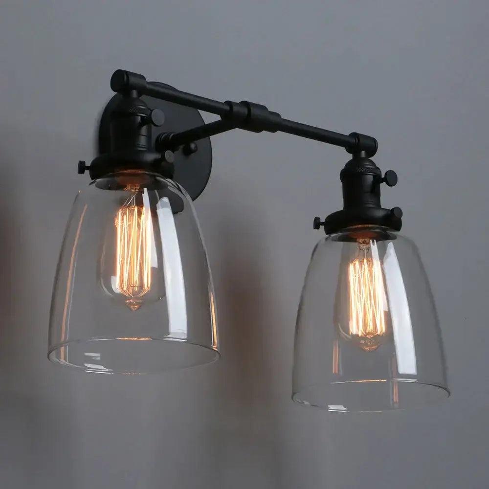 Black Glass Two-Light Vintage Canopy Sconce
