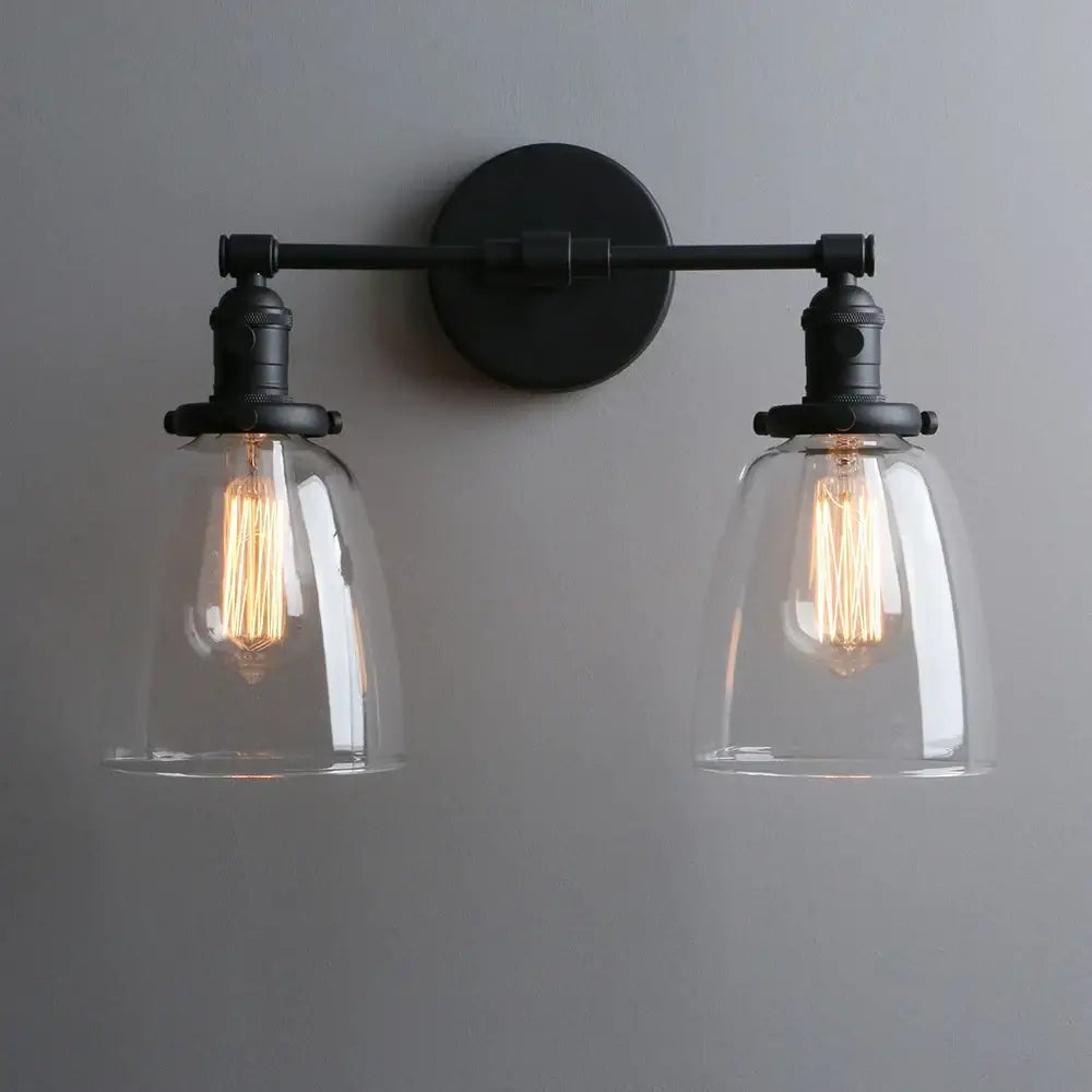 Black Glass Two-Light Vintage Canopy Sconce