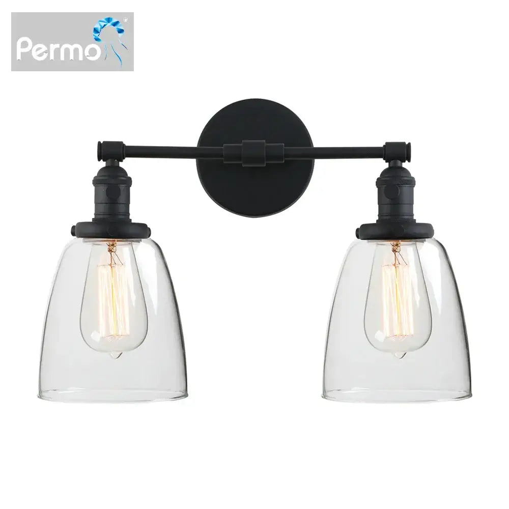 Black Glass Two-Light Vintage Canopy Sconce