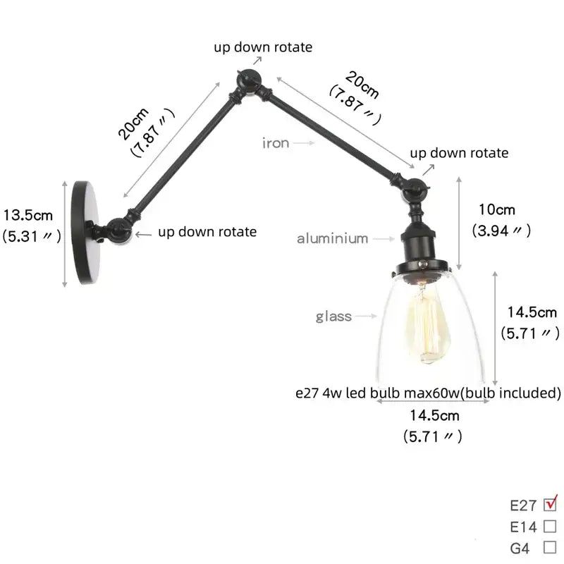 Black Glass Vintage Swing-Arm Wall Sconce