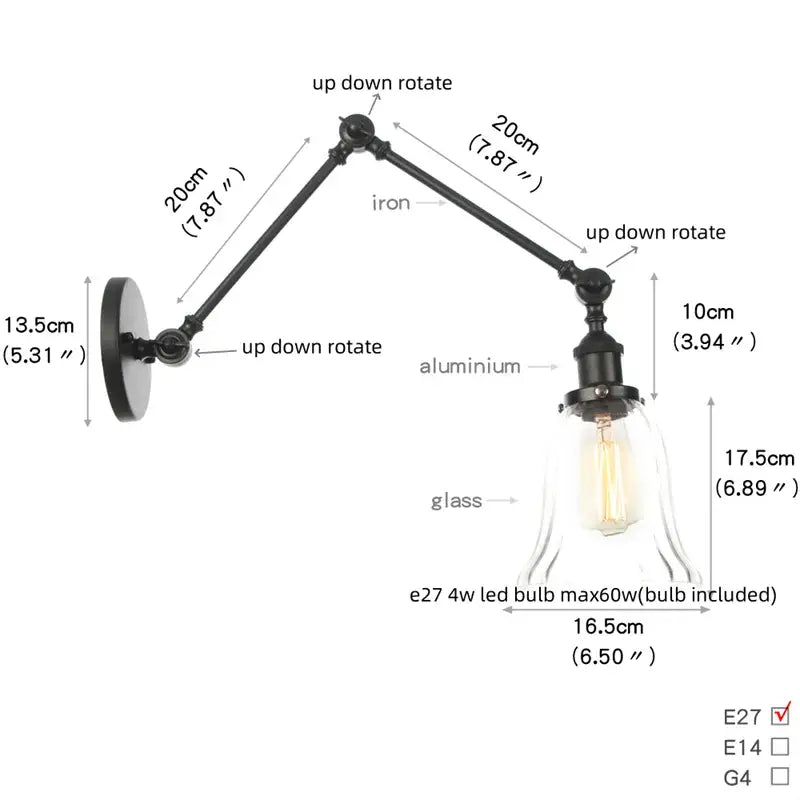 Black Glass Vintage Swing-Arm Wall Sconce