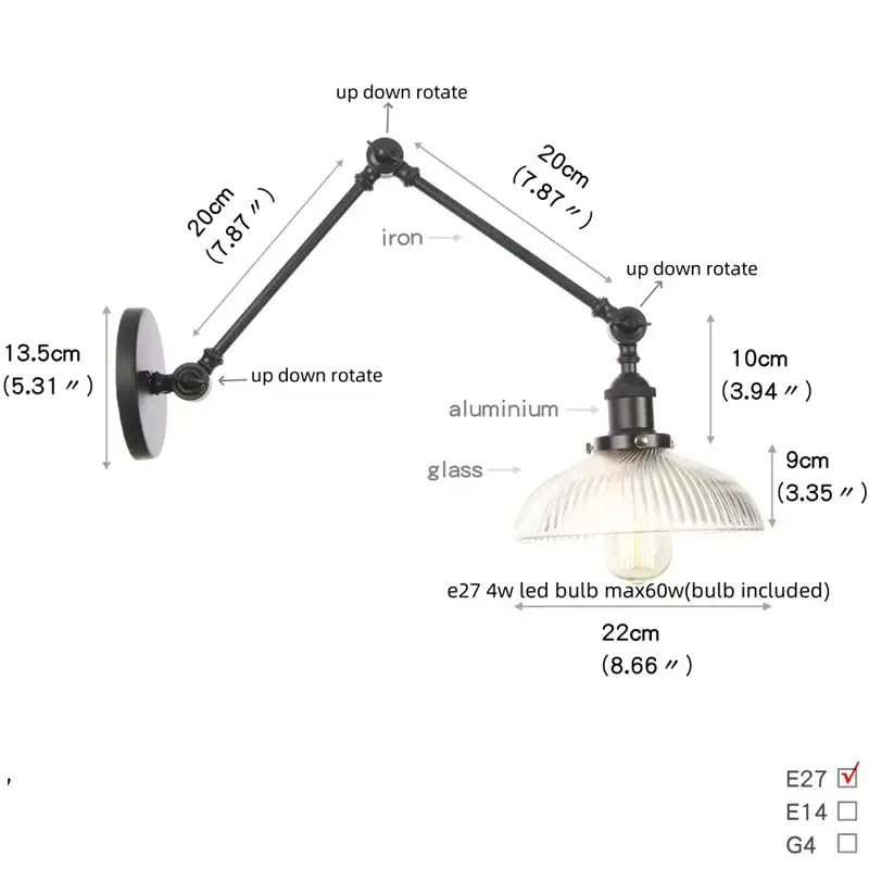 Black Glass Vintage Swing-Arm Wall Sconce