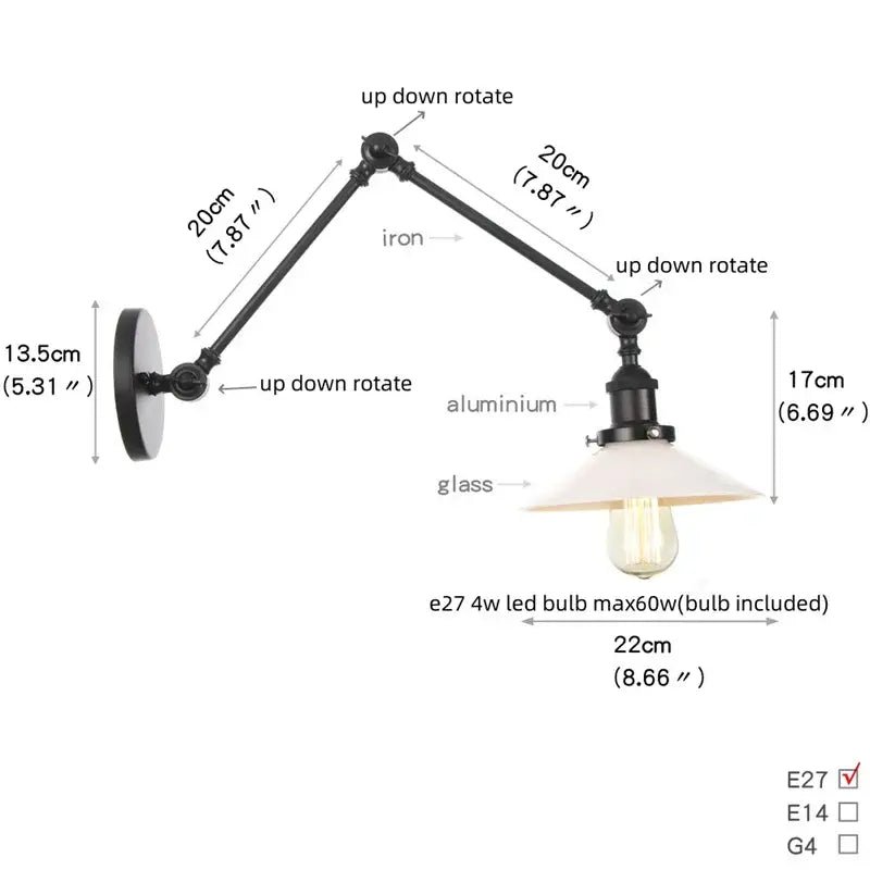 Black Glass Vintage Swing-Arm Wall Sconce