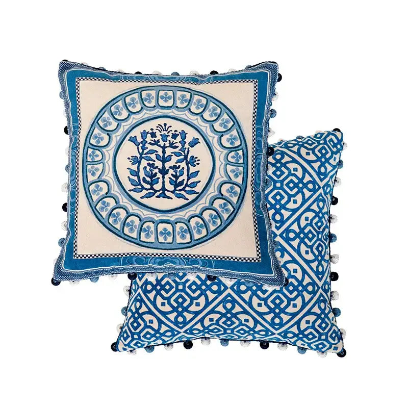 Blue Peacock Toile Pillow