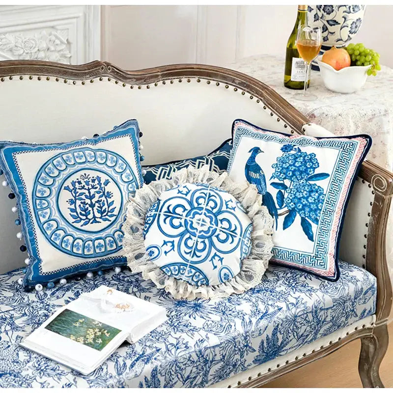 Blue Peacock Toile Pillow
