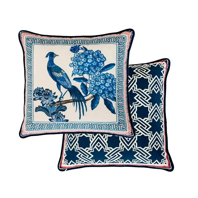 Blue Peacock Toile Pillow