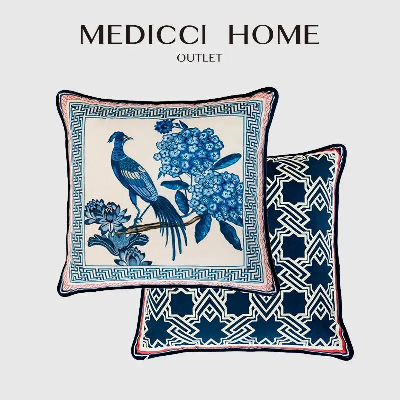 Blue Peacock Toile Pillow