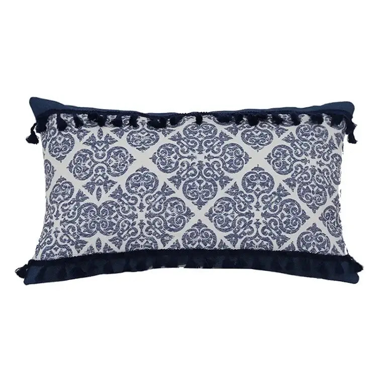 Blue Tassel Pillow Cover