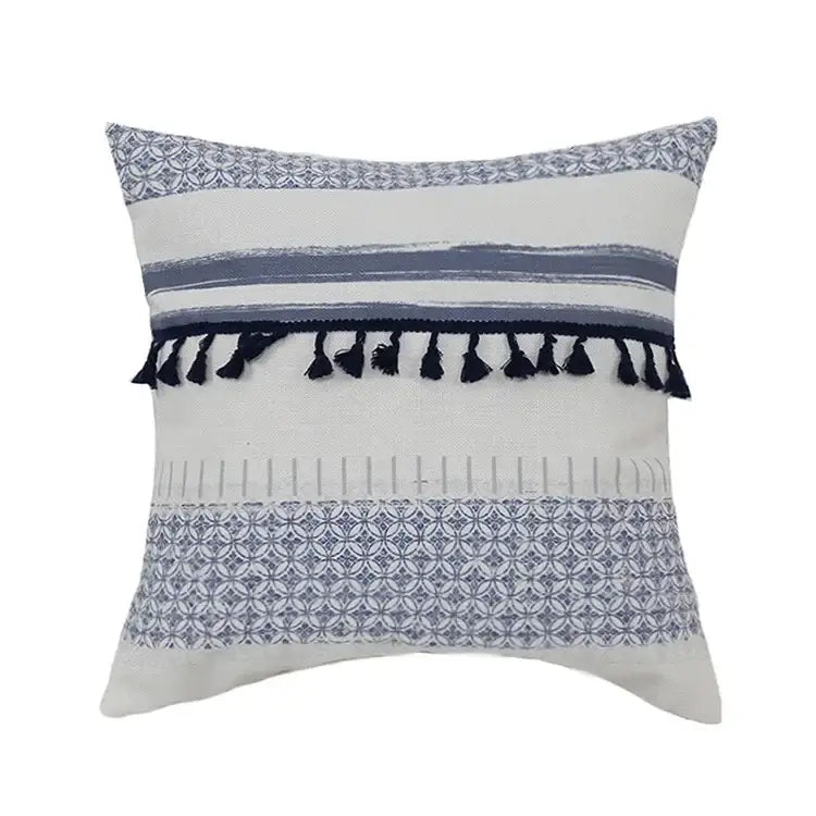 Blue Tassel Pillow Cover