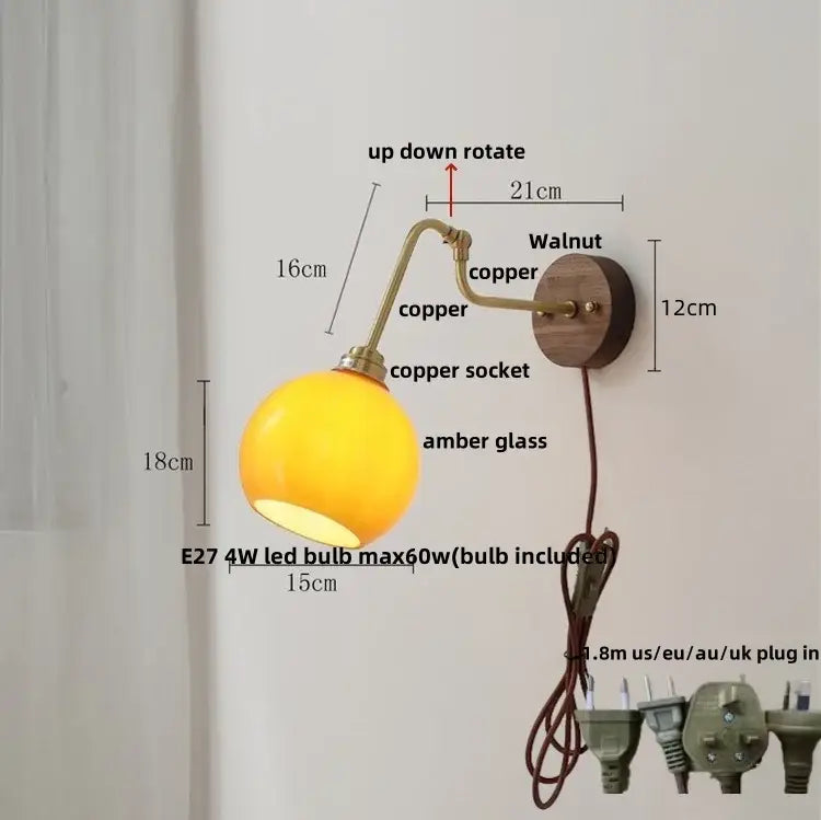Amber Brass Wall Sconce