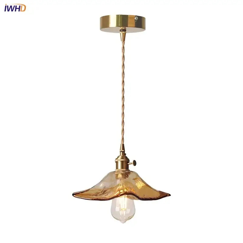 Amber Glass Adjustable-Height Pendant Lamp