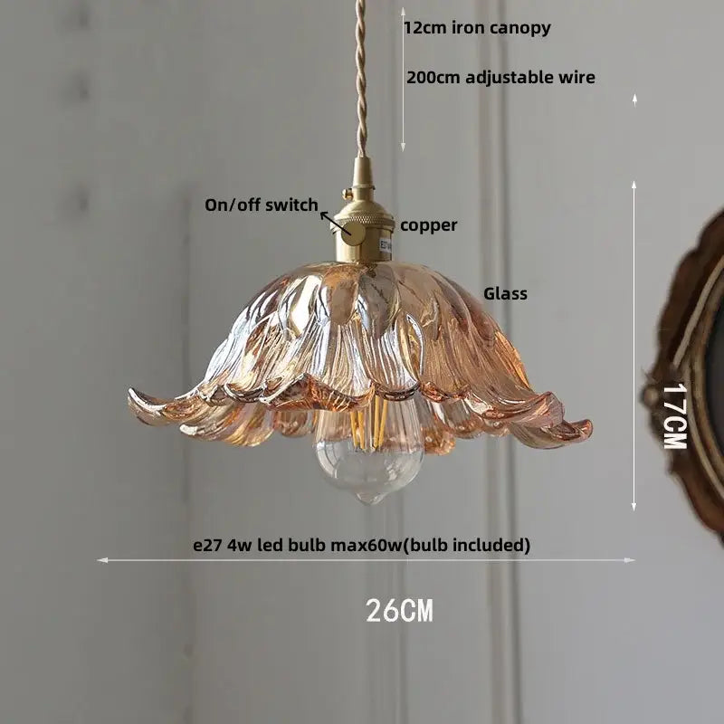 Amber Glass Adjustable-Height Pendant Lamp