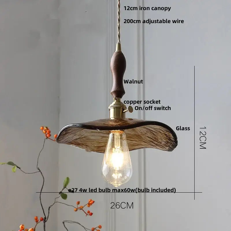 Amber Glass Adjustable-Height Pendant Lamp