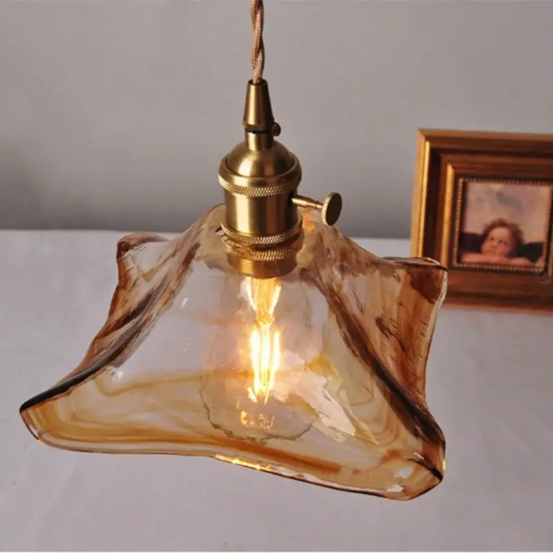 Amber Glass Adjustable-Height Pendant Lamp