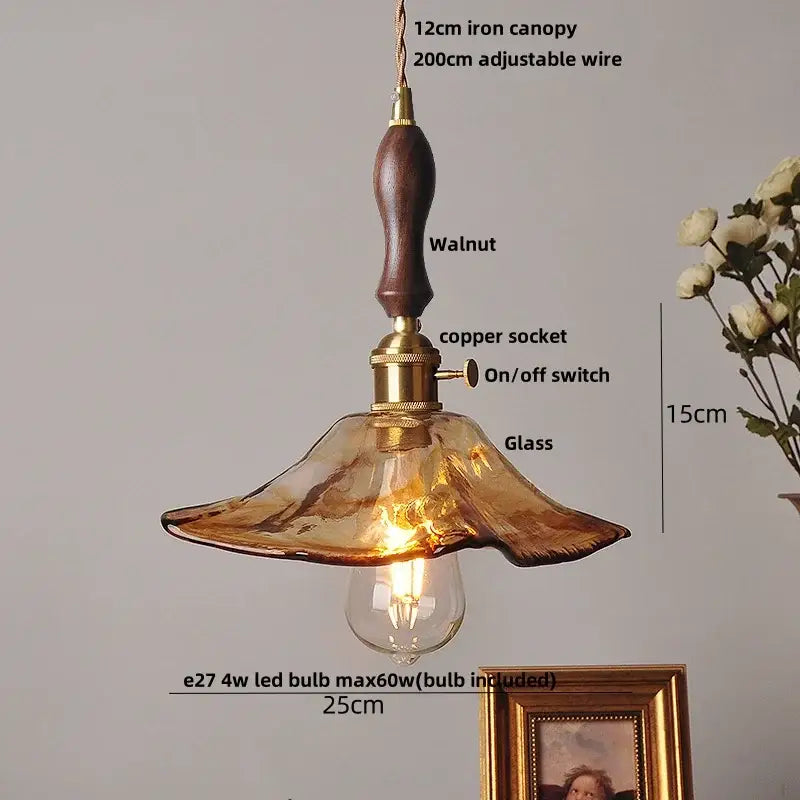 Amber Glass Adjustable-Height Pendant Lamp