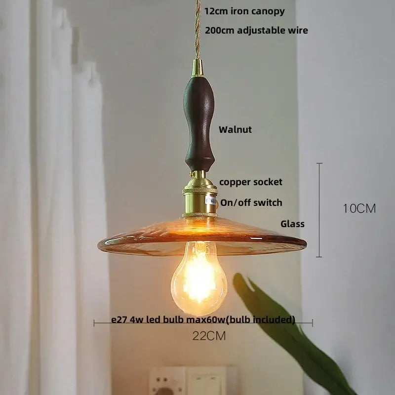 Amber Glass Adjustable-Height Pendant Lamp