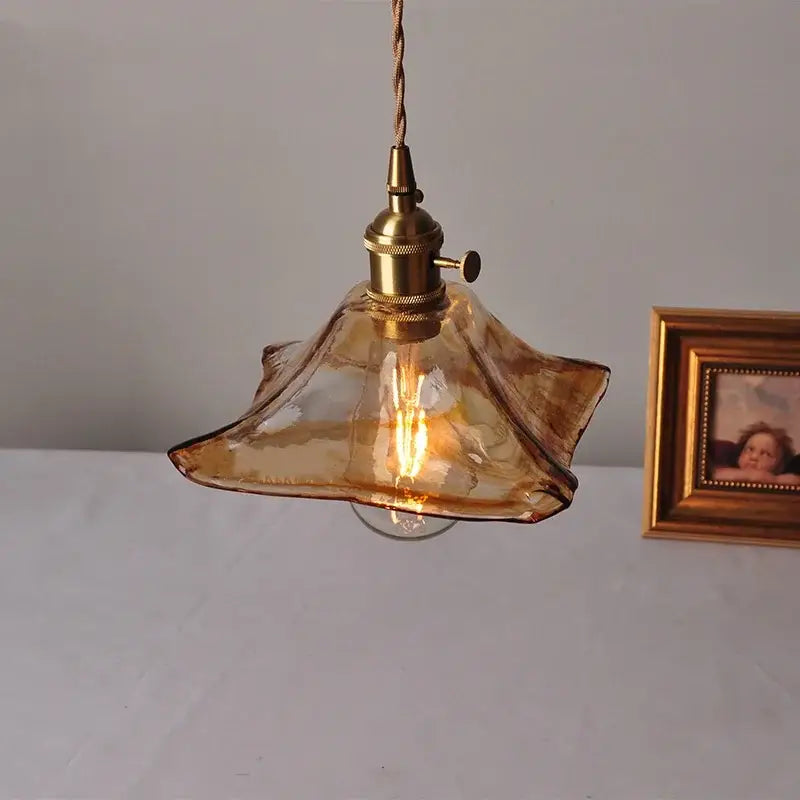 Amber Glass Adjustable-Height Pendant Lamp