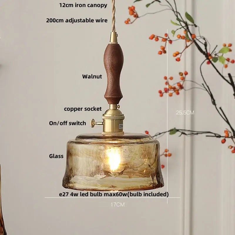 Amber Glass Adjustable-Height Pendant Lamp