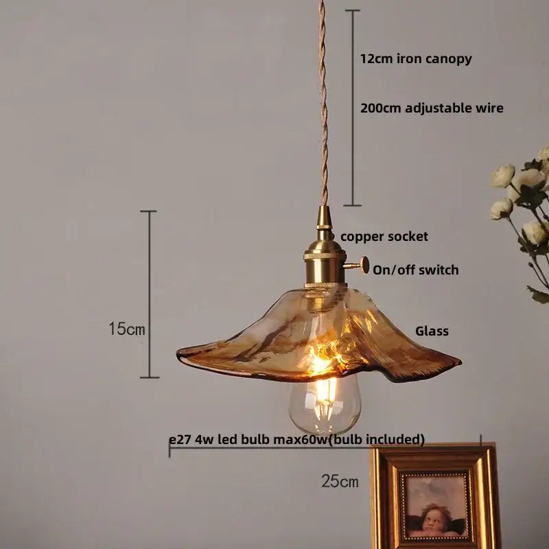 Amber Glass Adjustable-Height Pendant Lamp