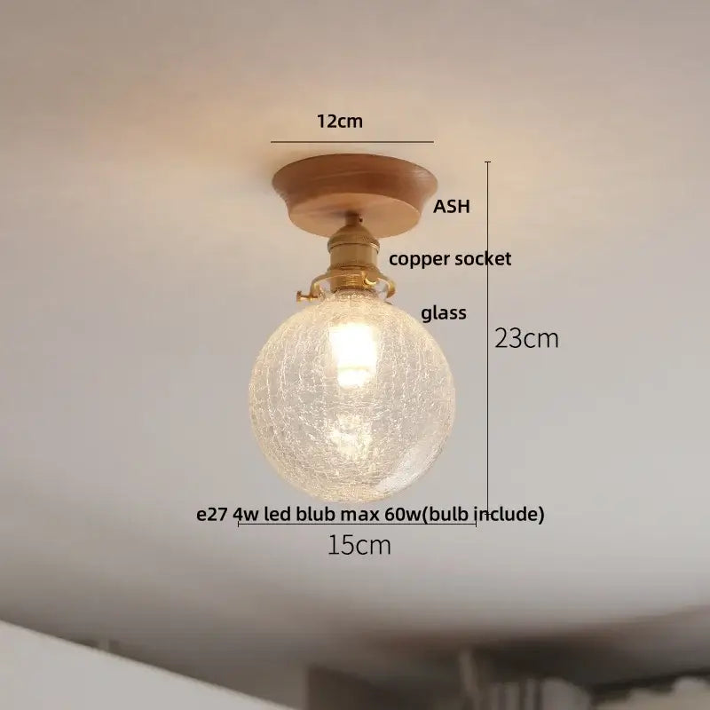Vintage brass and clear glass led ceiling light for bedroom