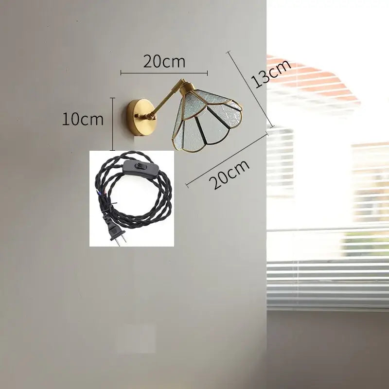 Vintage Brass Green Glass Wall Sconce with Pull Chain Switch