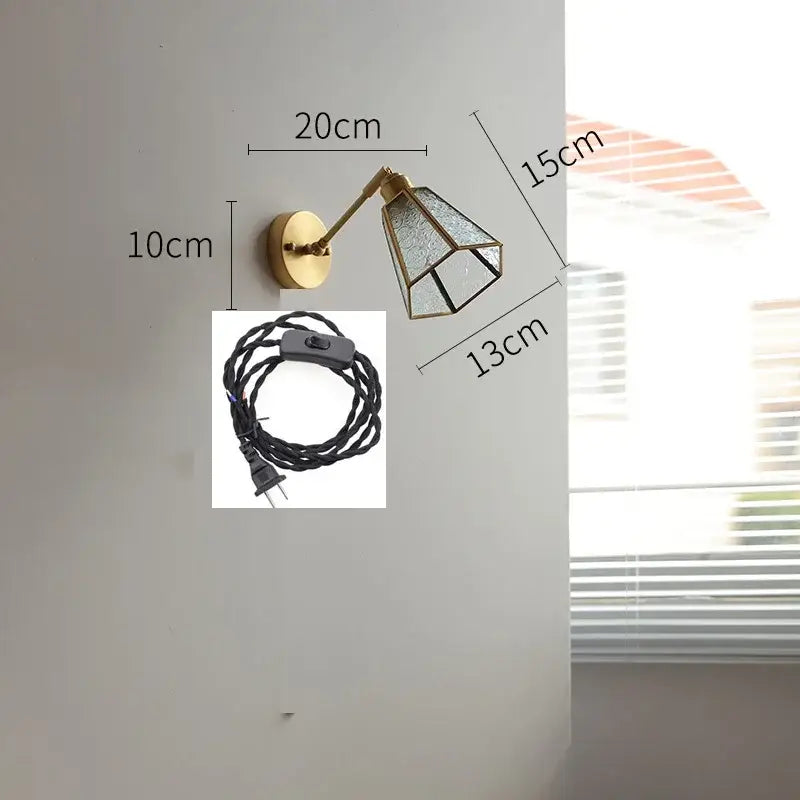 Vintage Brass Green Glass Wall Sconce with Pull Chain Switch