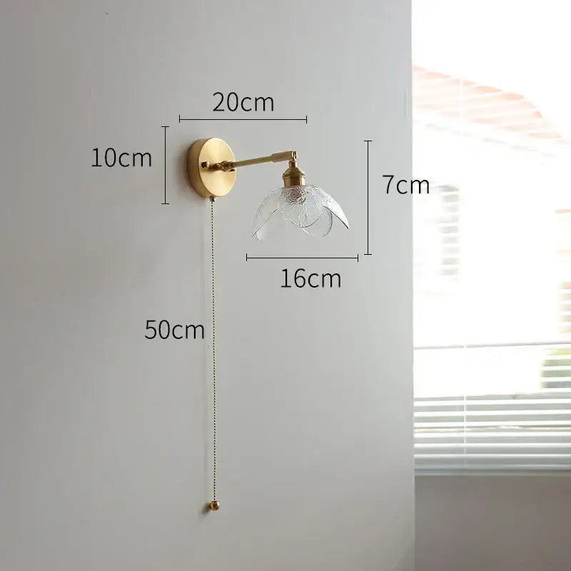 Vintage Brass Green Glass Wall Sconce with Pull Chain Switch