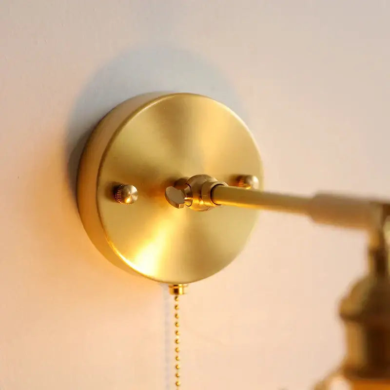 Vintage Brass Green Glass Wall Sconce with Pull Chain Switch