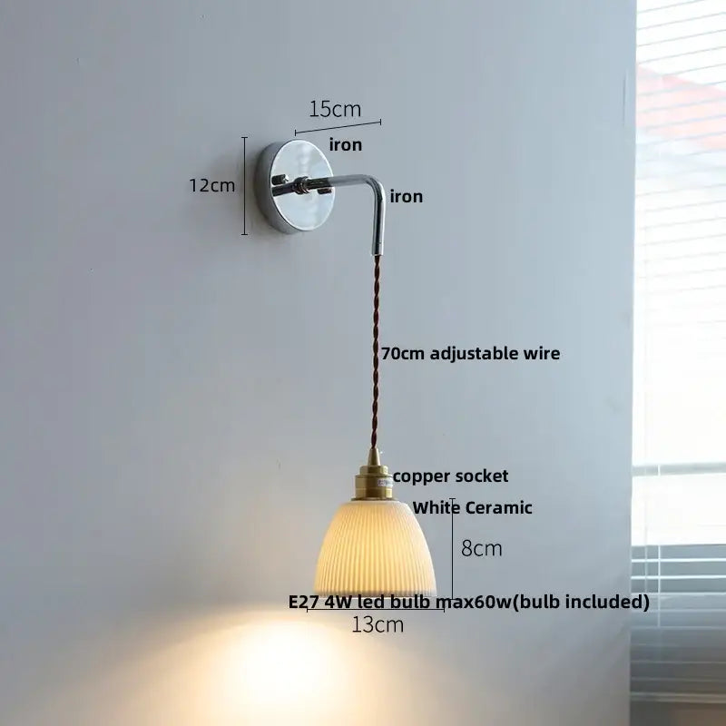 Vintage brass and ribbed glass wall sconce bedroom ceramic led wall
