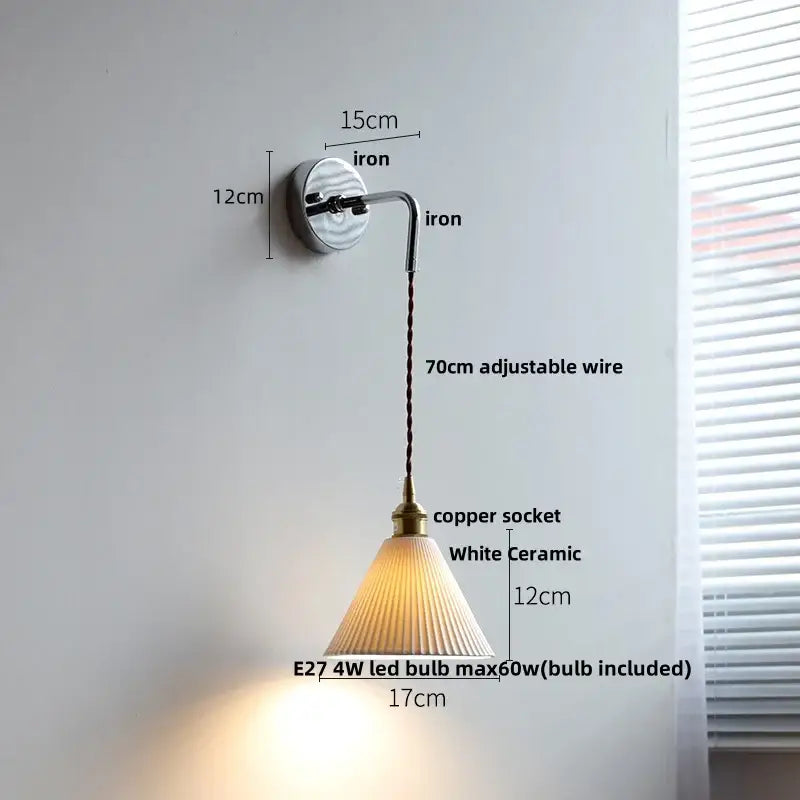 Vintage brass and ribbed glass wall sconce bedroom ceramic led wall