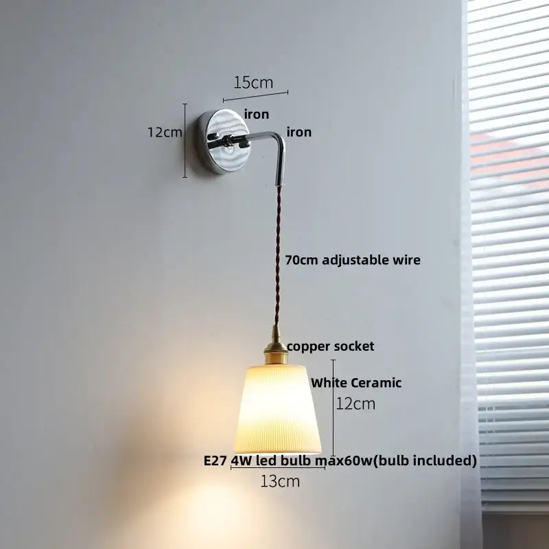 Vintage brass and ribbed glass wall sconce bedroom ceramic led wall