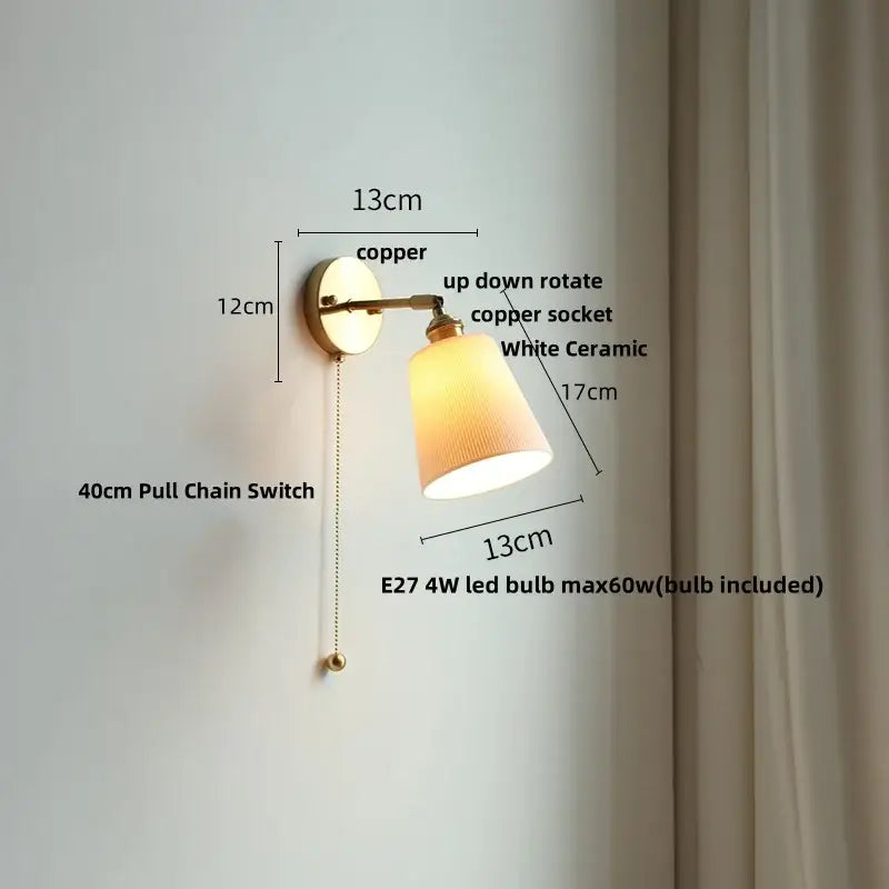 Vintage brass and ruffled glass ceramic led wall light bathroom mirror