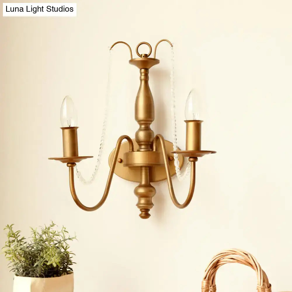 Vintage Brass Crystal Bead Sconce Candle or Bell Shape